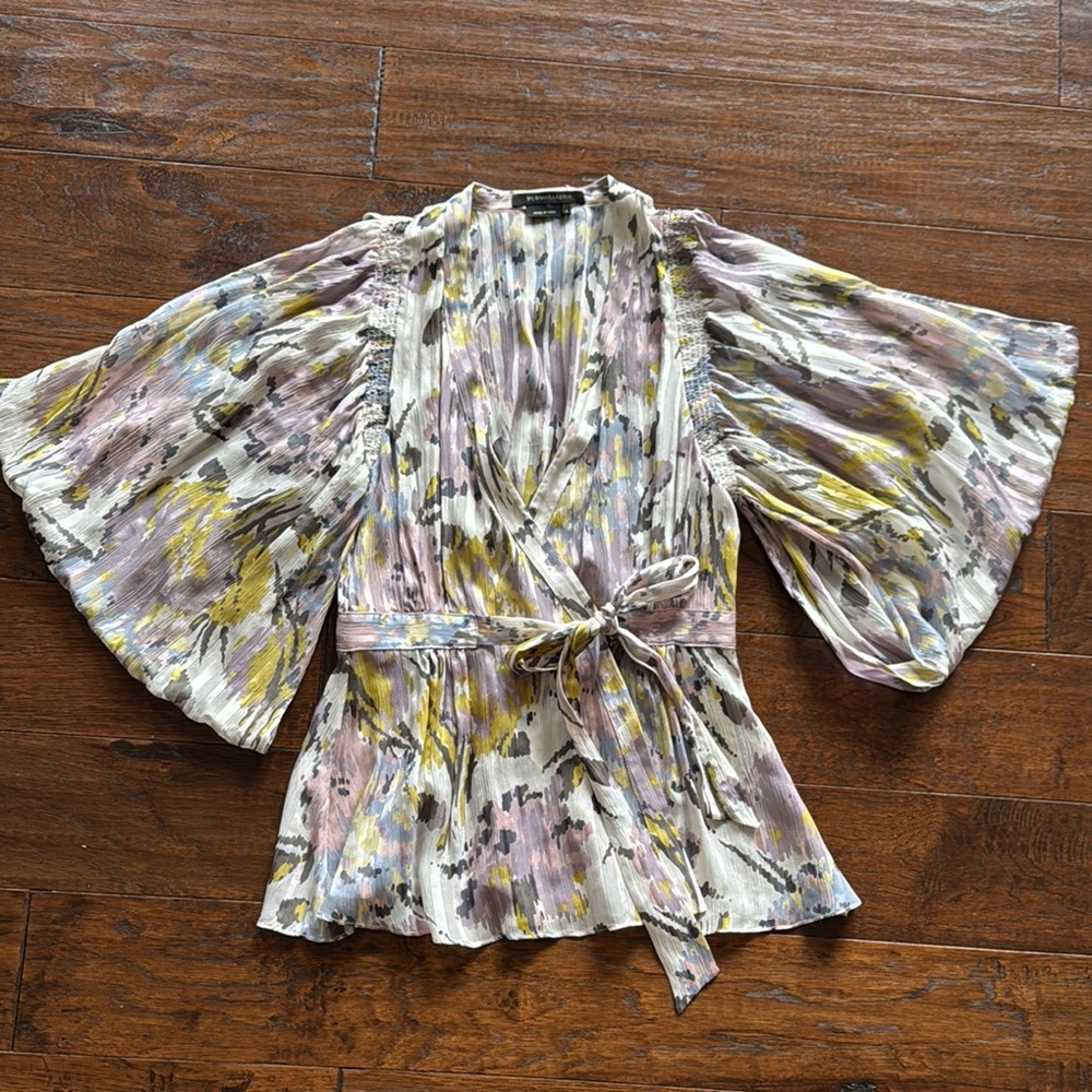 BCBG  Max Azria pastel Floral Women's Top with Bell Sleeves size S